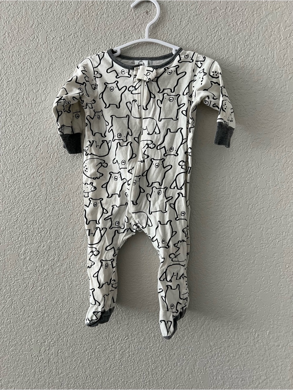 Gerber White and Gray Bear Print Footed One-Piece